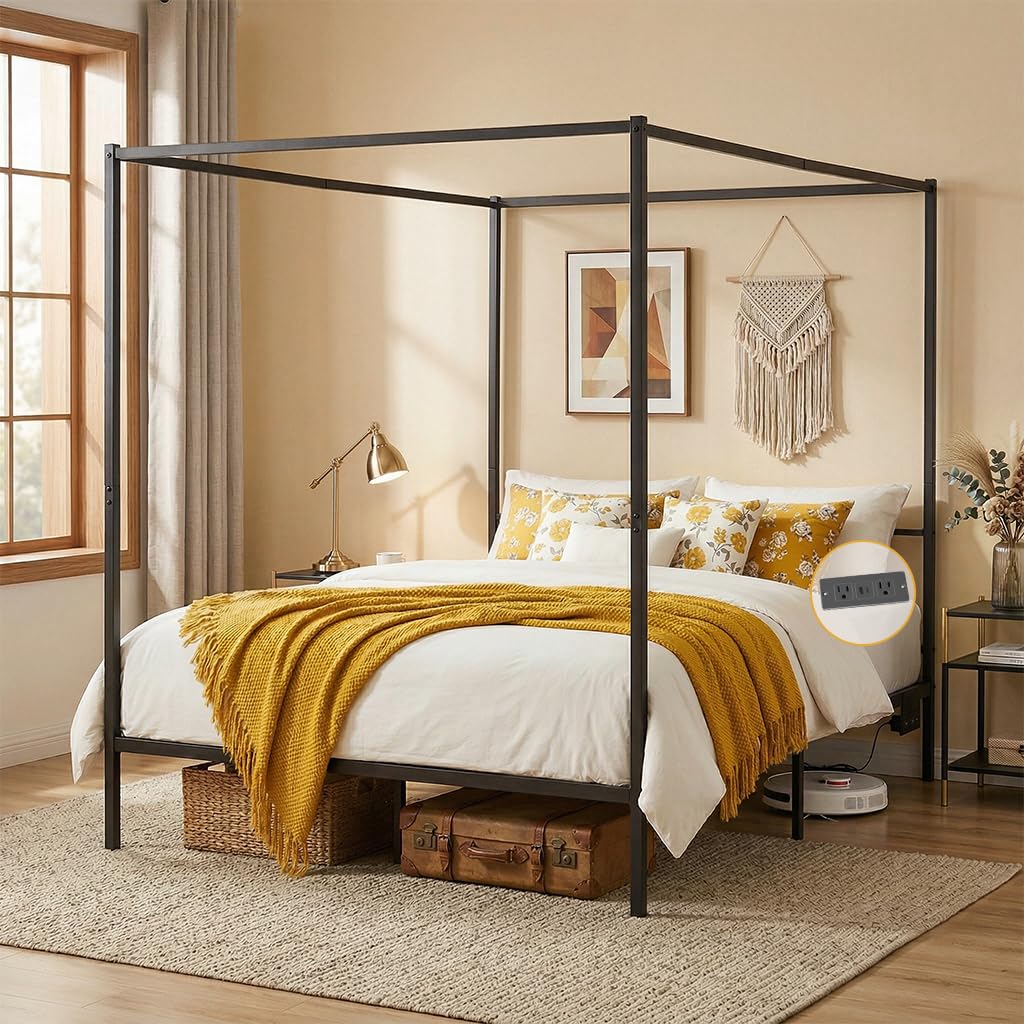 Canopy Bed Frame Metal Queen - Estrutura de Cama Queen com Dossel