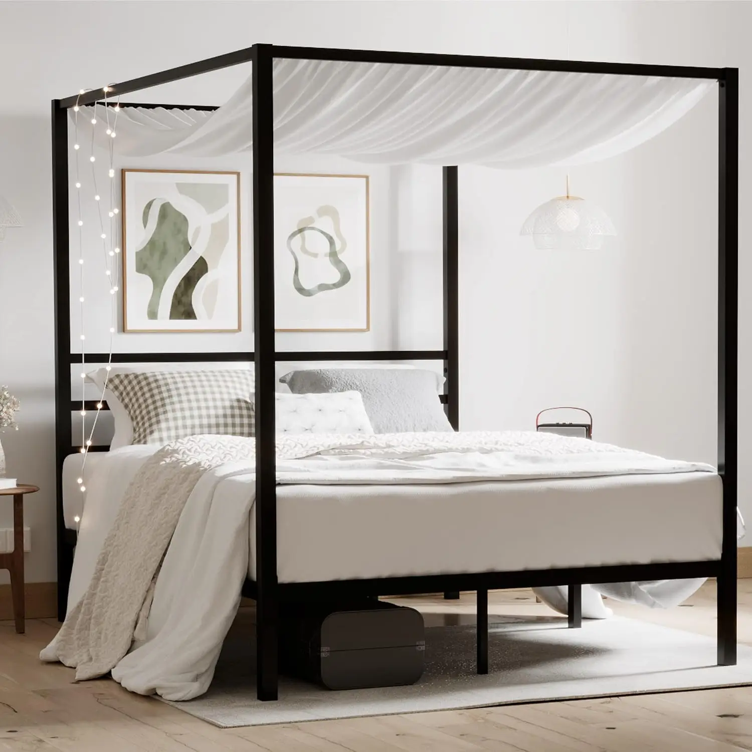 Canopy Bed Frame Metal Queen - Estrutura de Cama com Dossel de