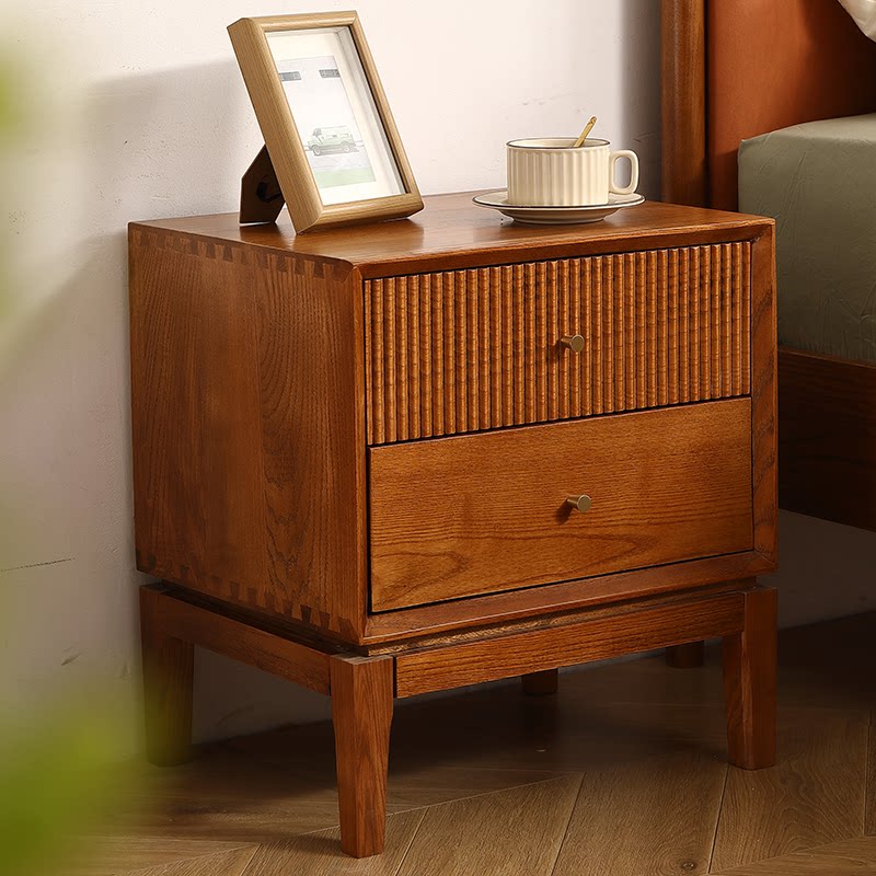 Solid Wood Nightstand 2 Drawers - Mesas de cabeceira retrô de madeira