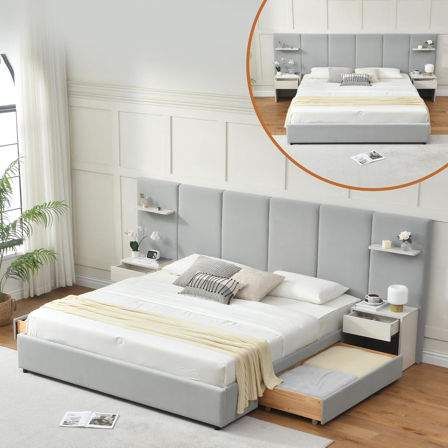 King Size Bed Frame With Storage Drawers - Estrutura de Cama King Size com