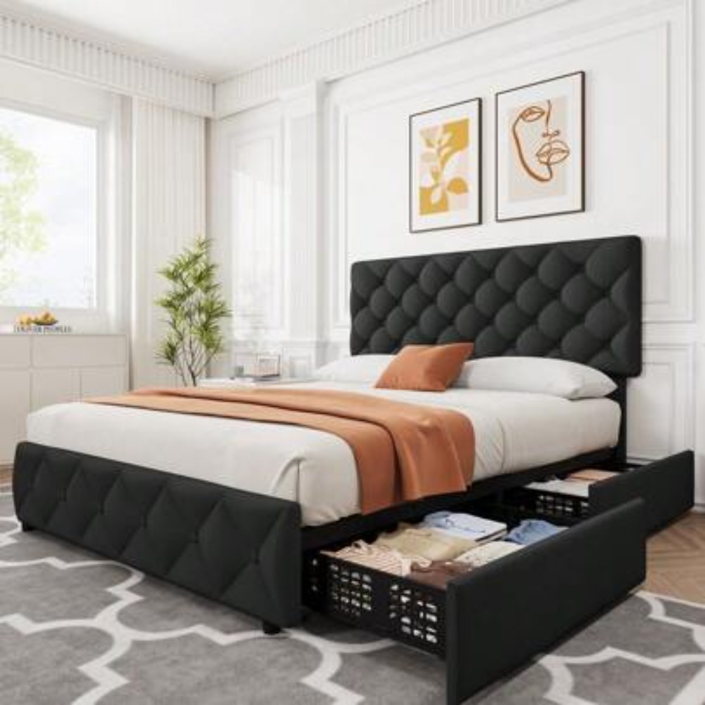 King Size Bed Frame With Storage Drawers - Base de Cama Queen/King Size com