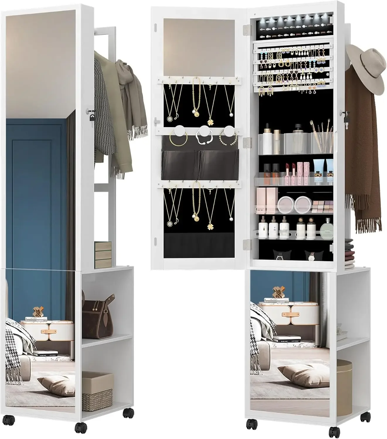 Full Length Mirror Jewelry Armoire - Armário de Joias com 8 LEDs,