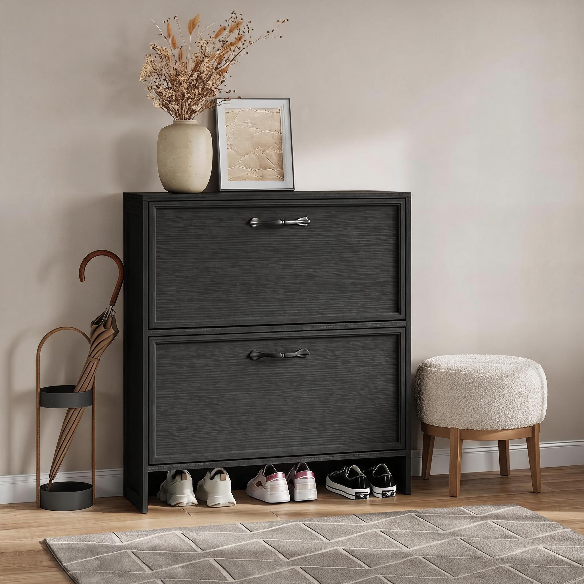 Shoe Rack Cabinet Narrow Entryway - Armário de Sapatos com 2 Gavetas