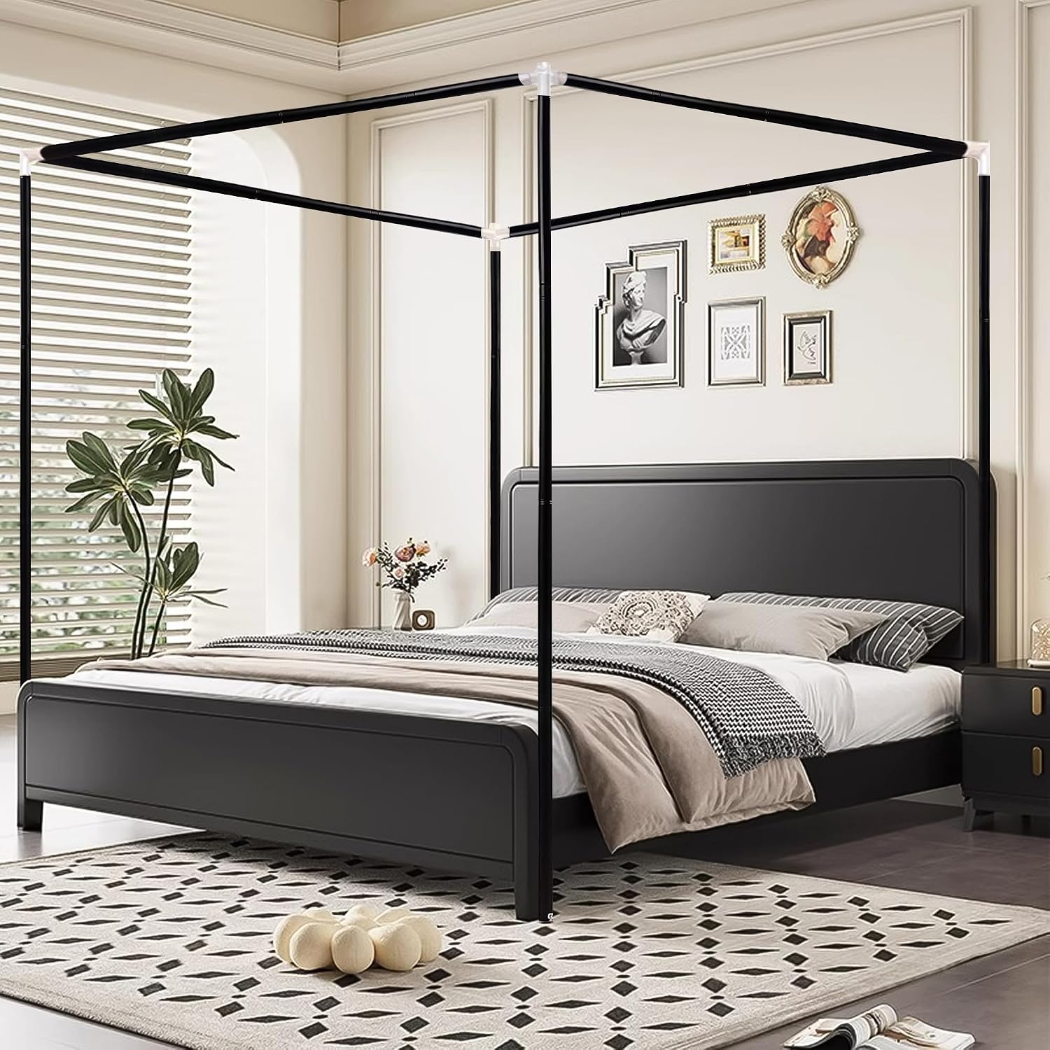 Canopy Bed Frame Metal Queen - Estrutura de Cama com Dossel em