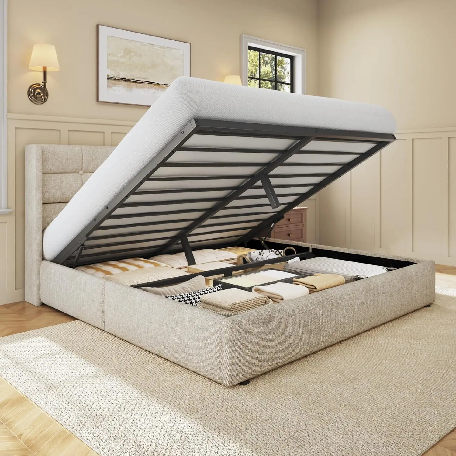 Gas Lift Storage Bed Hydraulic - Base de Cama Queen Size com
