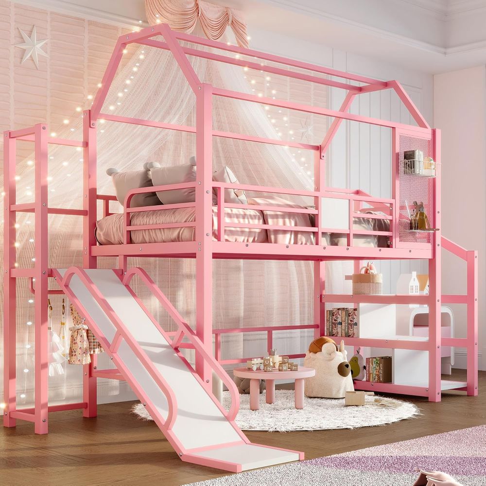 Bunk Bed With Stairs And Slide - Cama Beliche de Metal Tamanho Twin