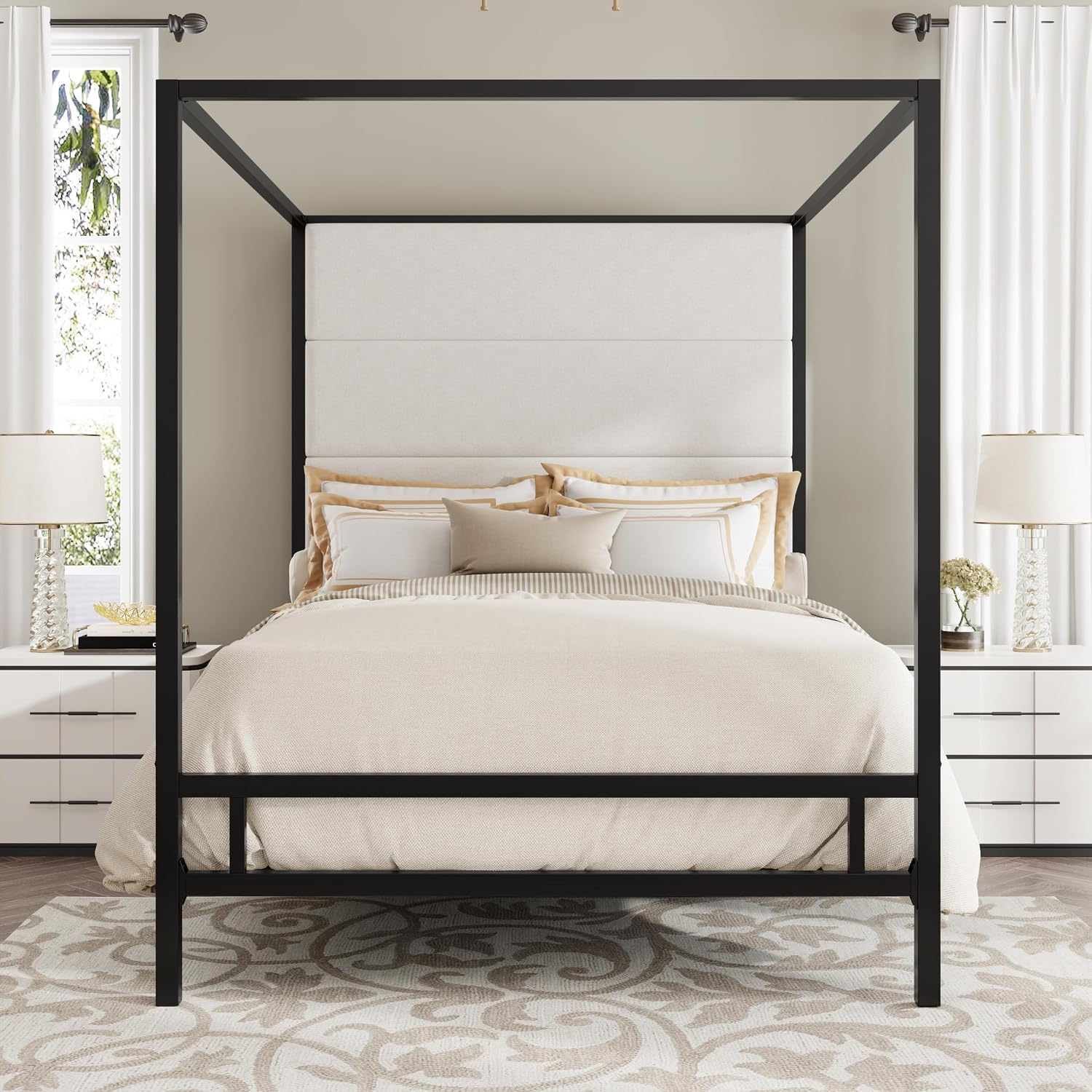 Canopy Bed Frame Metal Queen - Cama Queen Size com Dossel, Estrutura