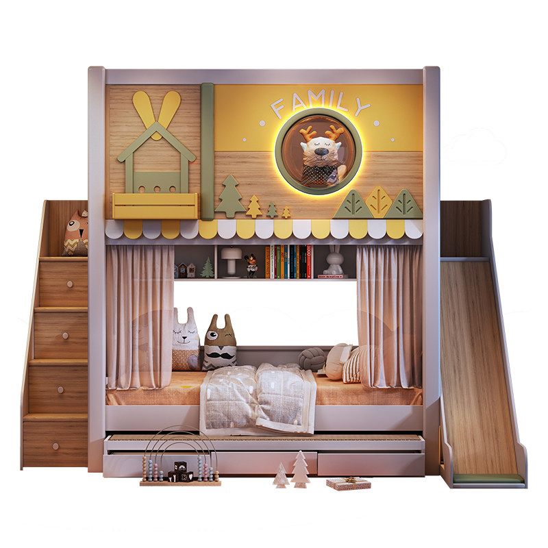 Bunk Bed With Stairs And Slide - Cama Beliche Infantil com Tema Florestal