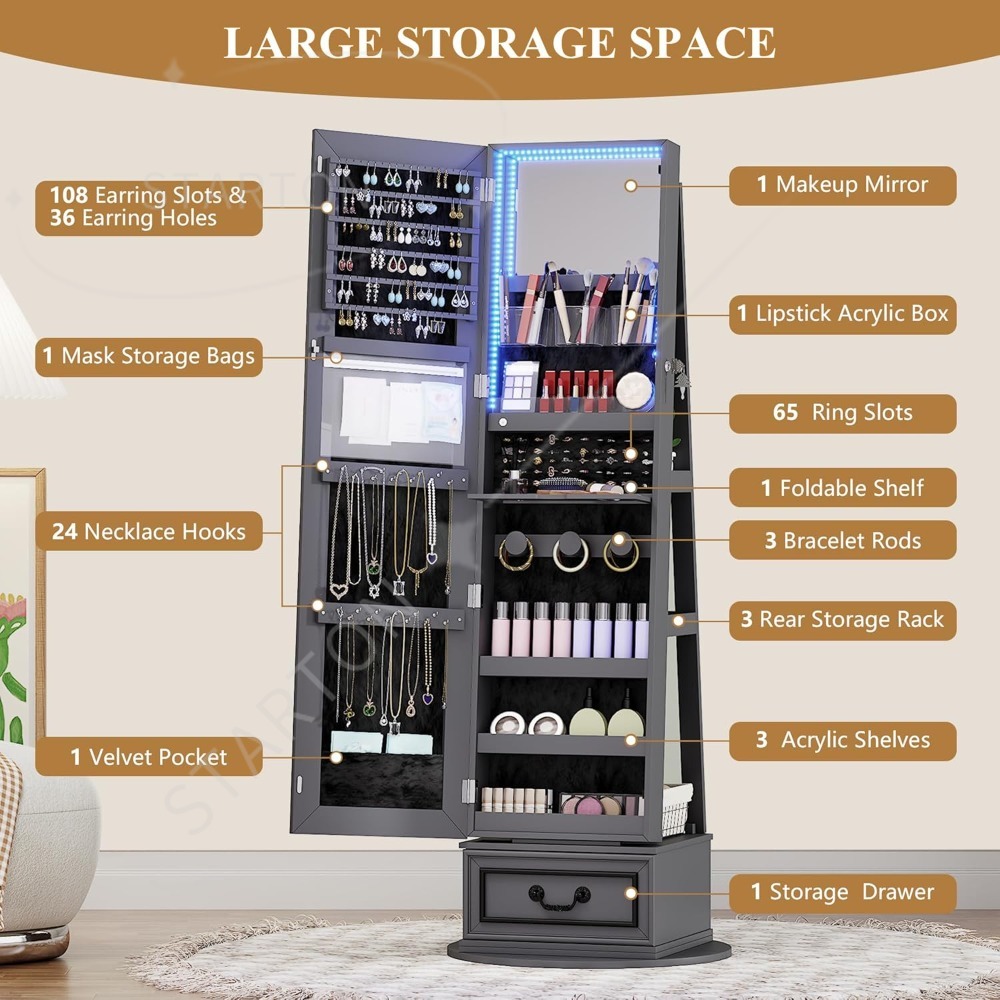 Full Length Mirror Jewelry Armoire - Armário de joias com espelho em