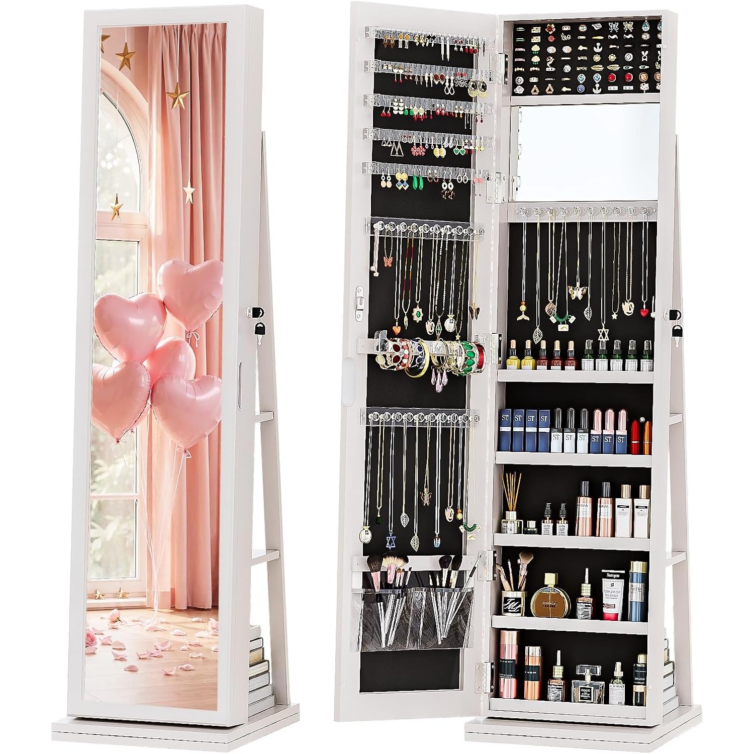 Full Length Mirror Jewelry Armoire - Armário de Joias 4 em 1,