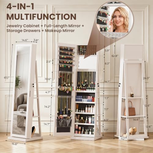 Armário de Joias 4 em 1 com Fe - Full Length Mirror Jewelry Armoire avaliação e preço