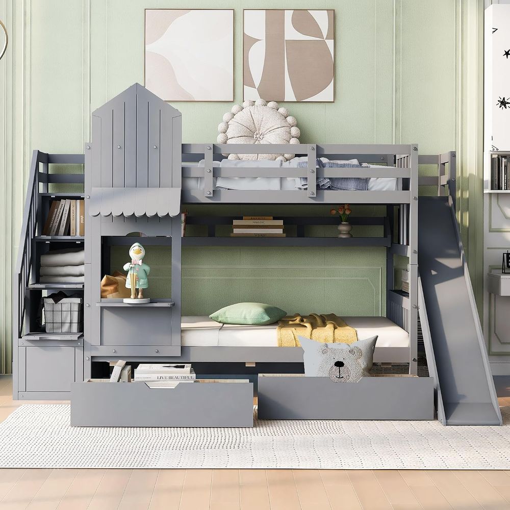 Cama Beliche Infantil emave co - Bunk Bed With Stairs And Slide avaliação e preço