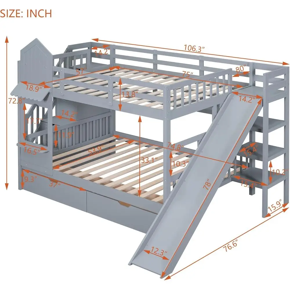 Cama Beliche de Tamanho Comple - Bunk Bed With Stairs And Slide avaliação e preço