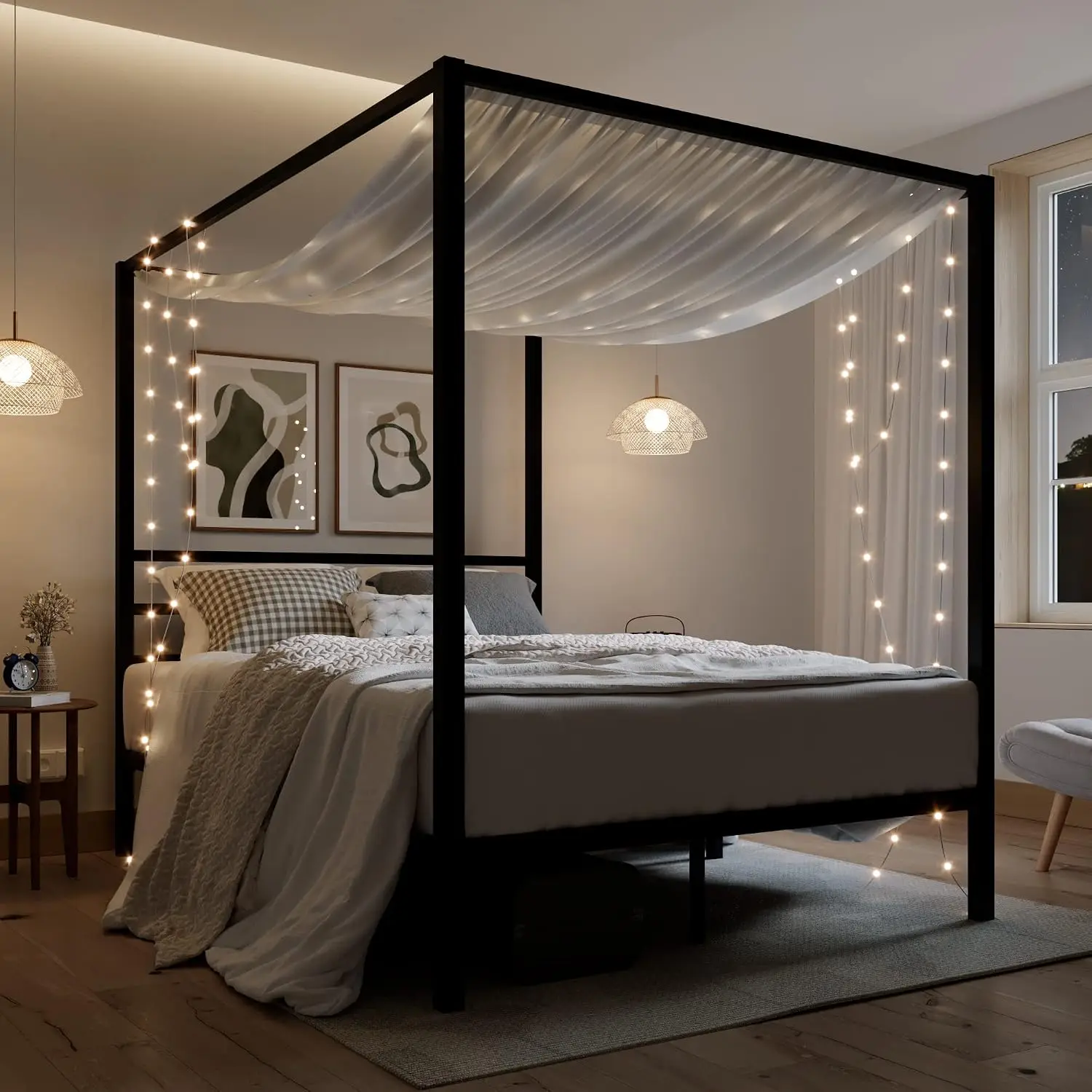 Estrutura de Cama com Dossel d - Canopy Bed Frame Metal Queen avaliação e preço