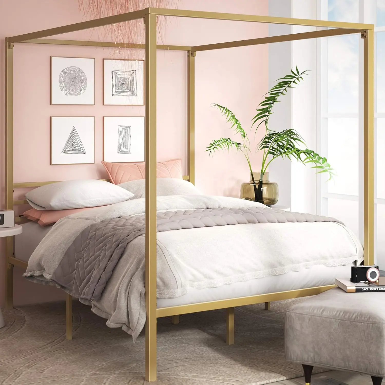 Estrutura de Cama Plataforma c - Canopy Bed Frame Metal Queen avaliação e preço