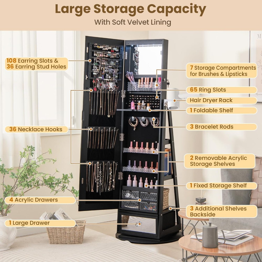 360 °   Armário giratório para - Full Length Mirror Jewelry Armoire avaliação e preço