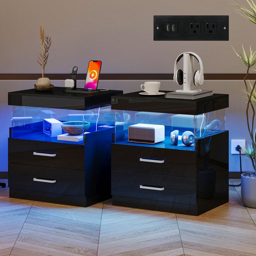 Mesa de cabeceira preta com LE - Floating Nightstand With Led Light avaliação e preço
