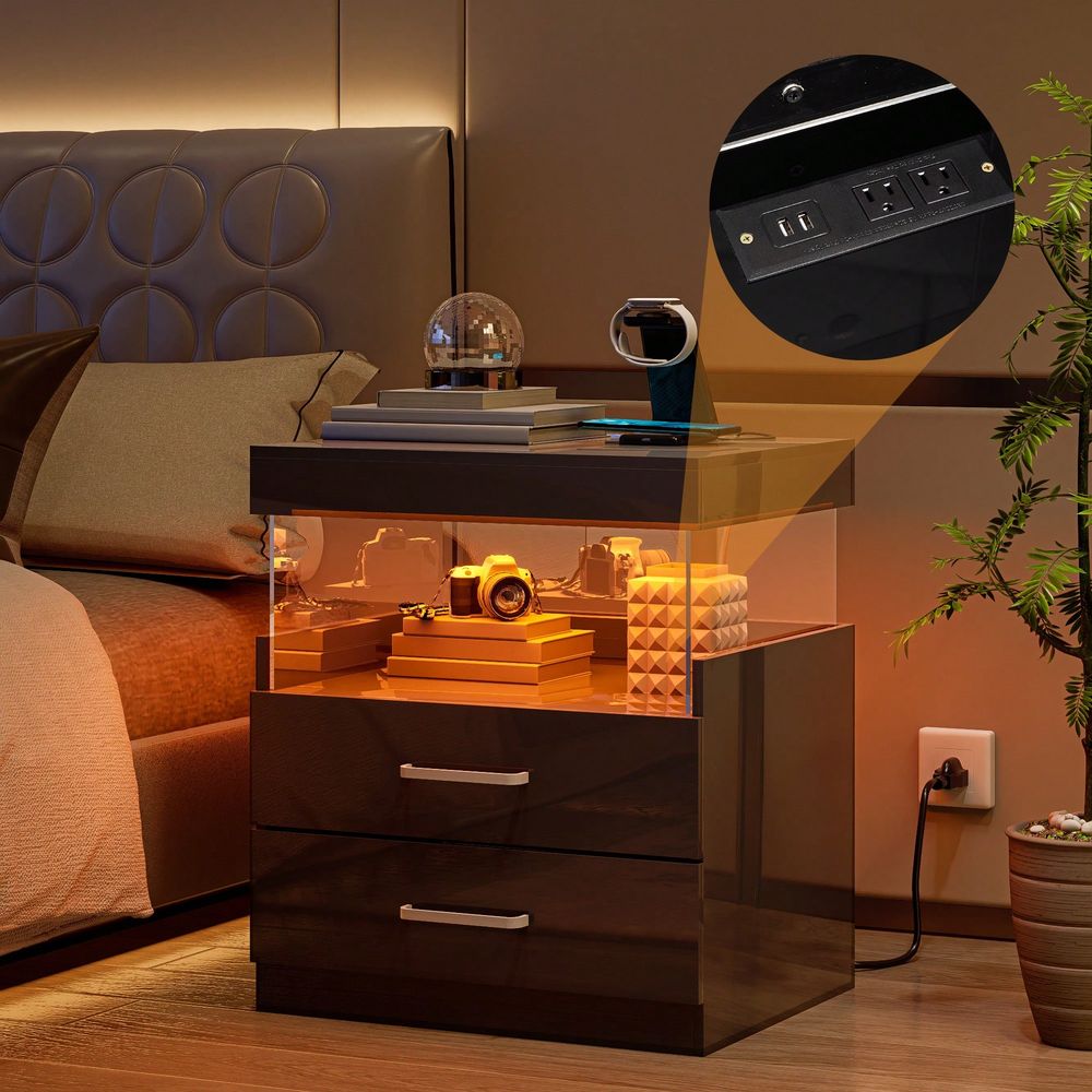 Mesa de cabeceira preta com LE - Floating Nightstand With Led Light avaliação e preço