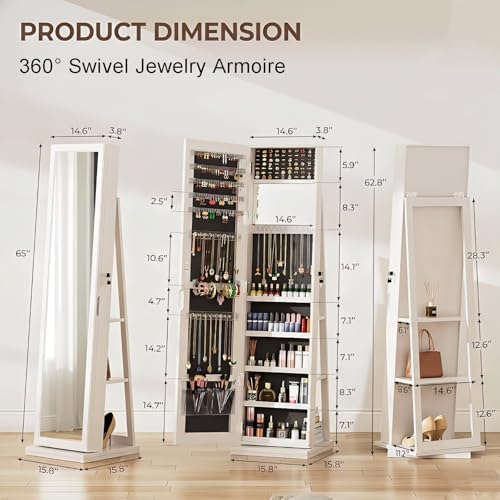 360 °   Armário de Joias Girat - Full Length Mirror Jewelry Armoire avaliação e preço