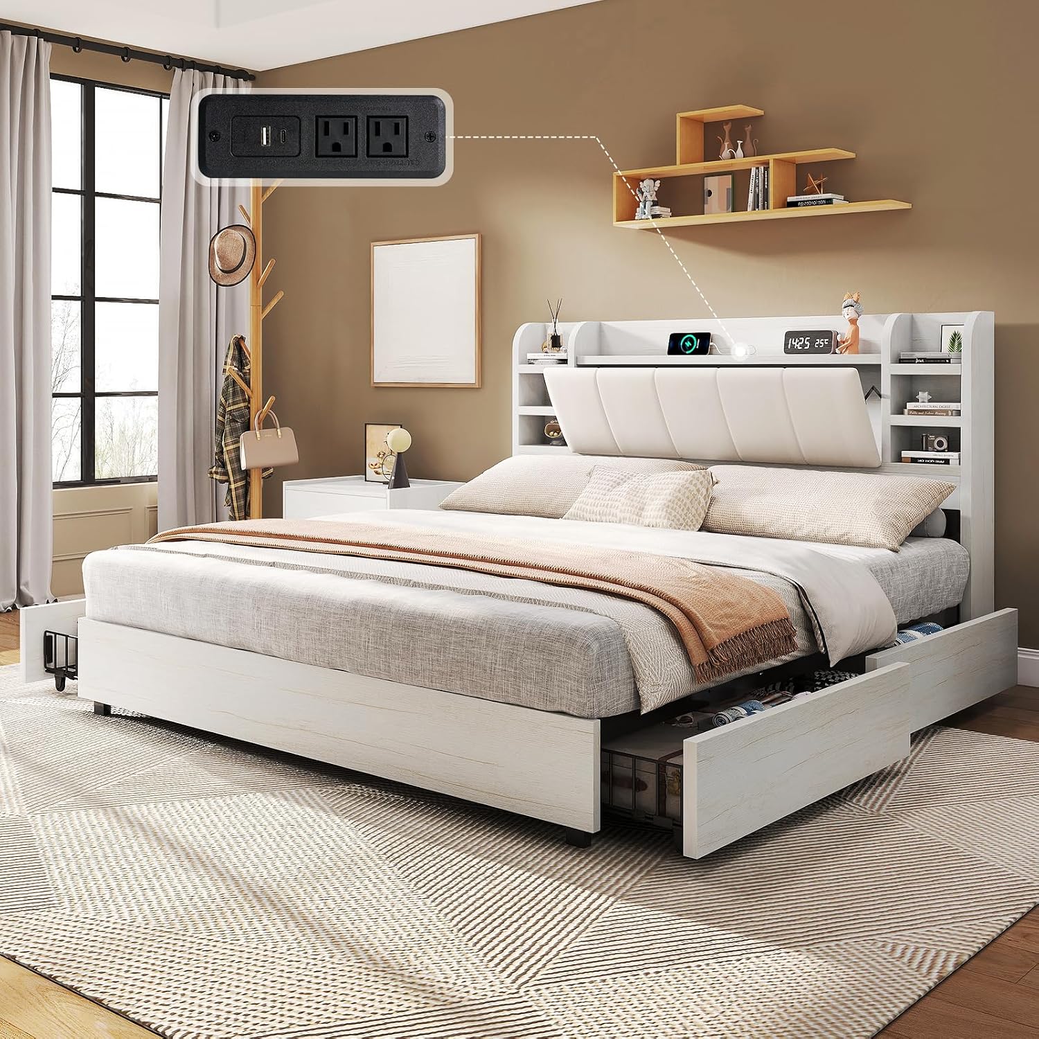 Cama Plataforma Estofada King  - King Size Bed Frame With Storage Drawers avaliação e preço
