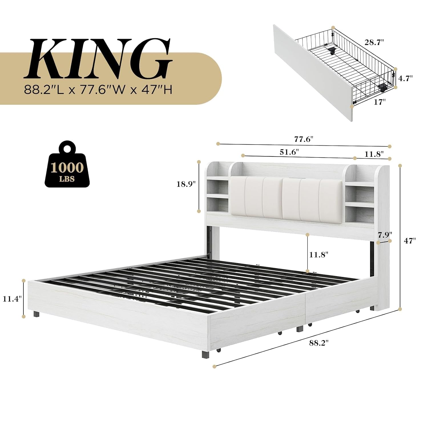 Cama Plataforma Estofada King  - King Size Bed Frame With Storage Drawers avaliação e preço