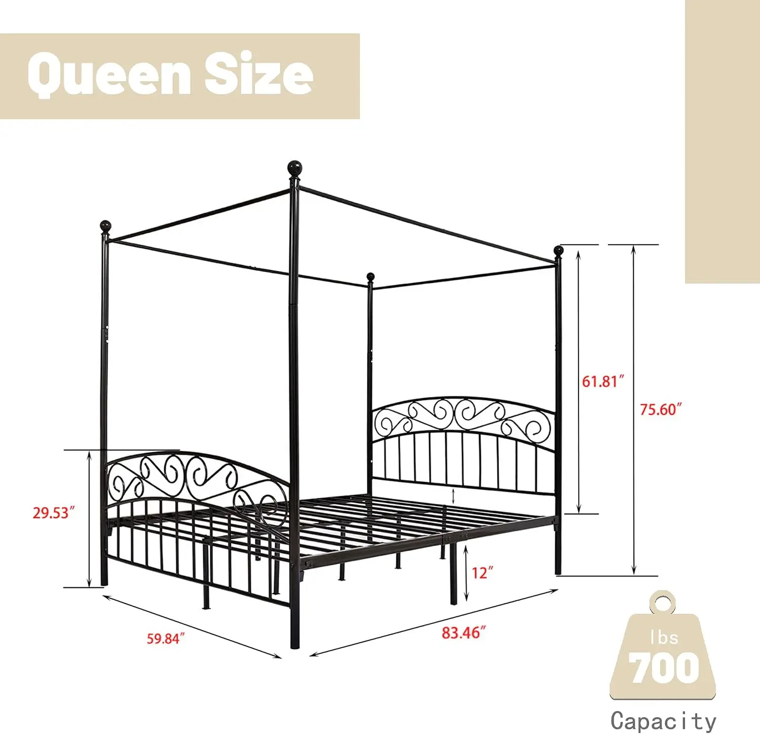 Cama de Dossel Queen Size com  - Canopy Bed Frame Metal Queen avaliação e preço