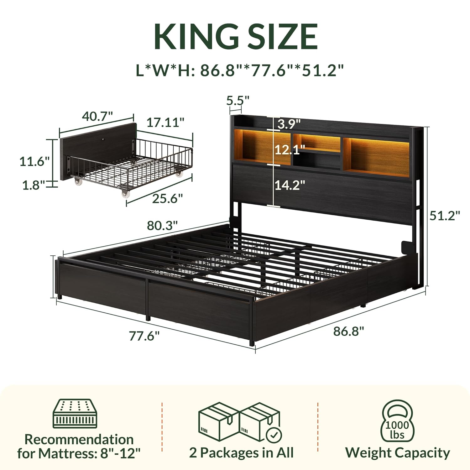 Estrutura de Cama King Size co - King Size Bed Frame With Storage Drawers avaliação e preço
