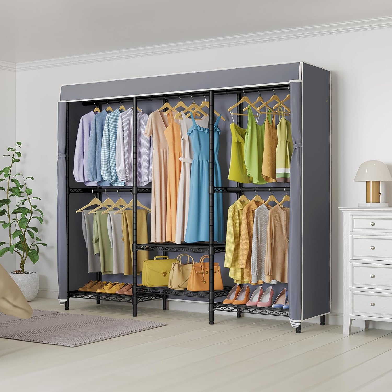 Cabideiro Coberto com Pratelei - Wardrobe Closet Portable Fabric Cover avaliação e preço