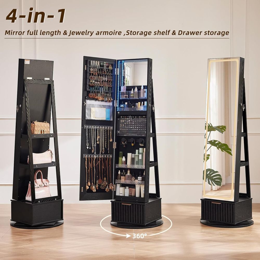 360 °   Armário de Joias Girat - Full Length Mirror Jewelry Armoire avaliação e preço