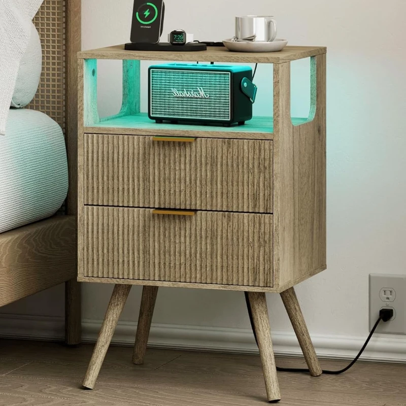 Mesa de Cabeceira Moderna com  - Solid Wood Nightstand 2 Drawers avaliação e preço