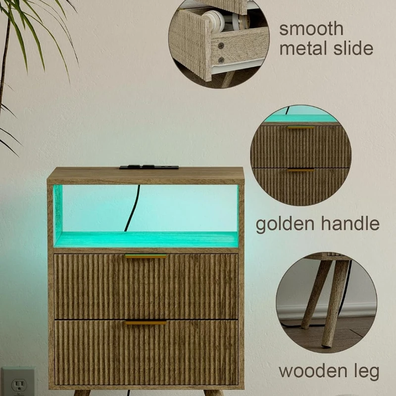 Mesa de Cabeceira Moderna com  - Solid Wood Nightstand 2 Drawers avaliação e preço