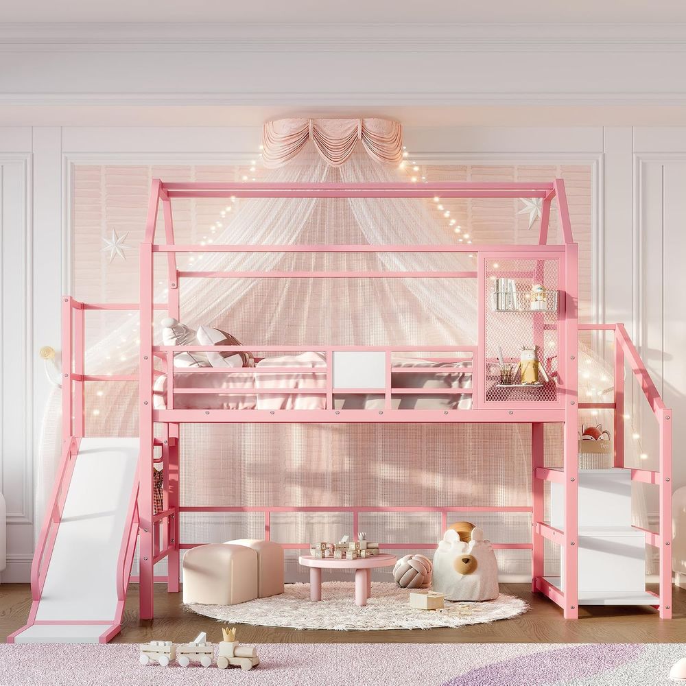 Cama Beliche de Metal Tamanho  - Bunk Bed With Stairs And Slide avaliação e preço