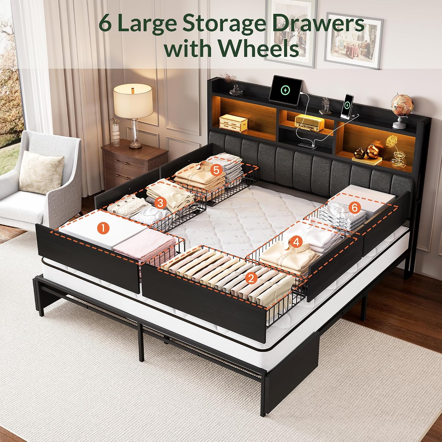 Estrutura de Cama King com 6 G - King Size Bed Frame With Storage Drawers avaliação e preço