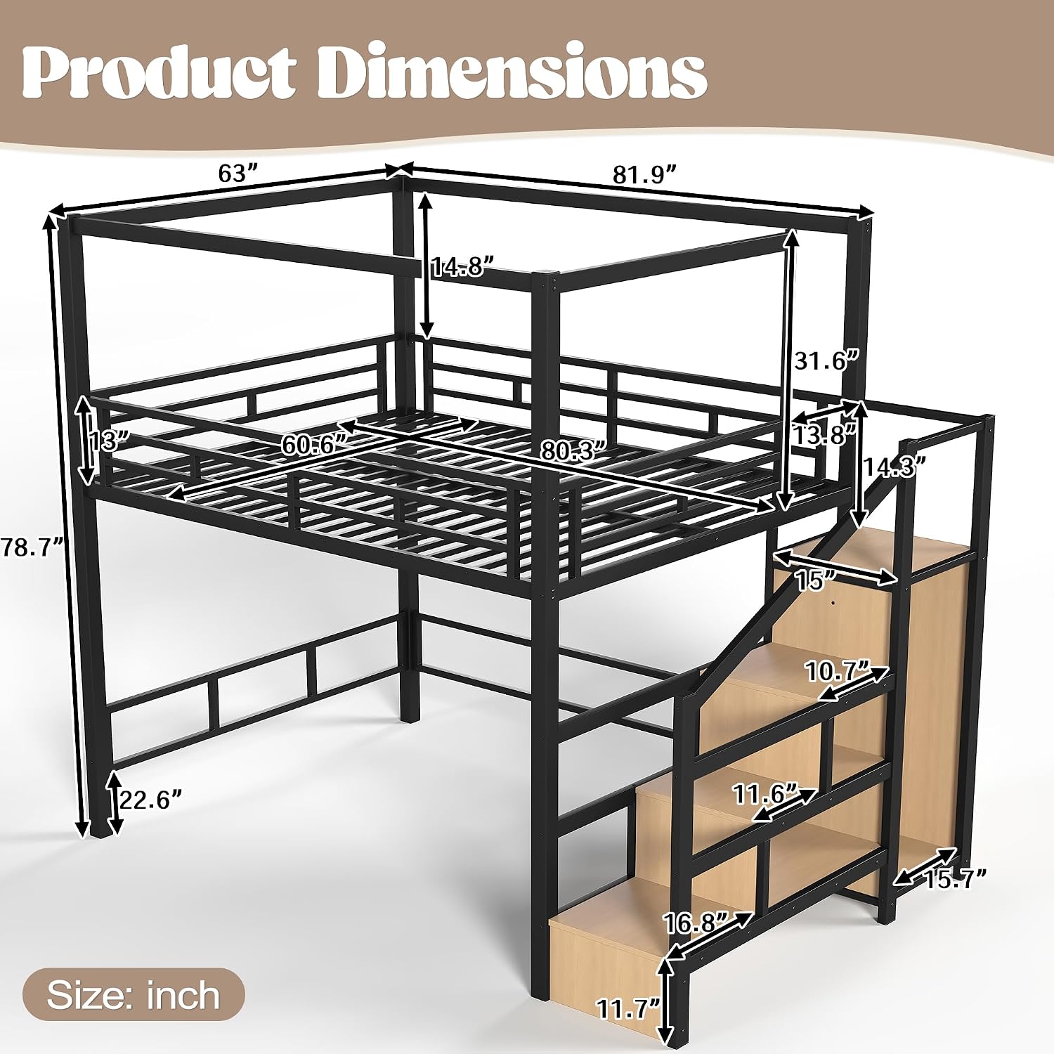 Cama alta Queen com escadas de - Canopy Bed Frame Metal Queen avaliação e preço
