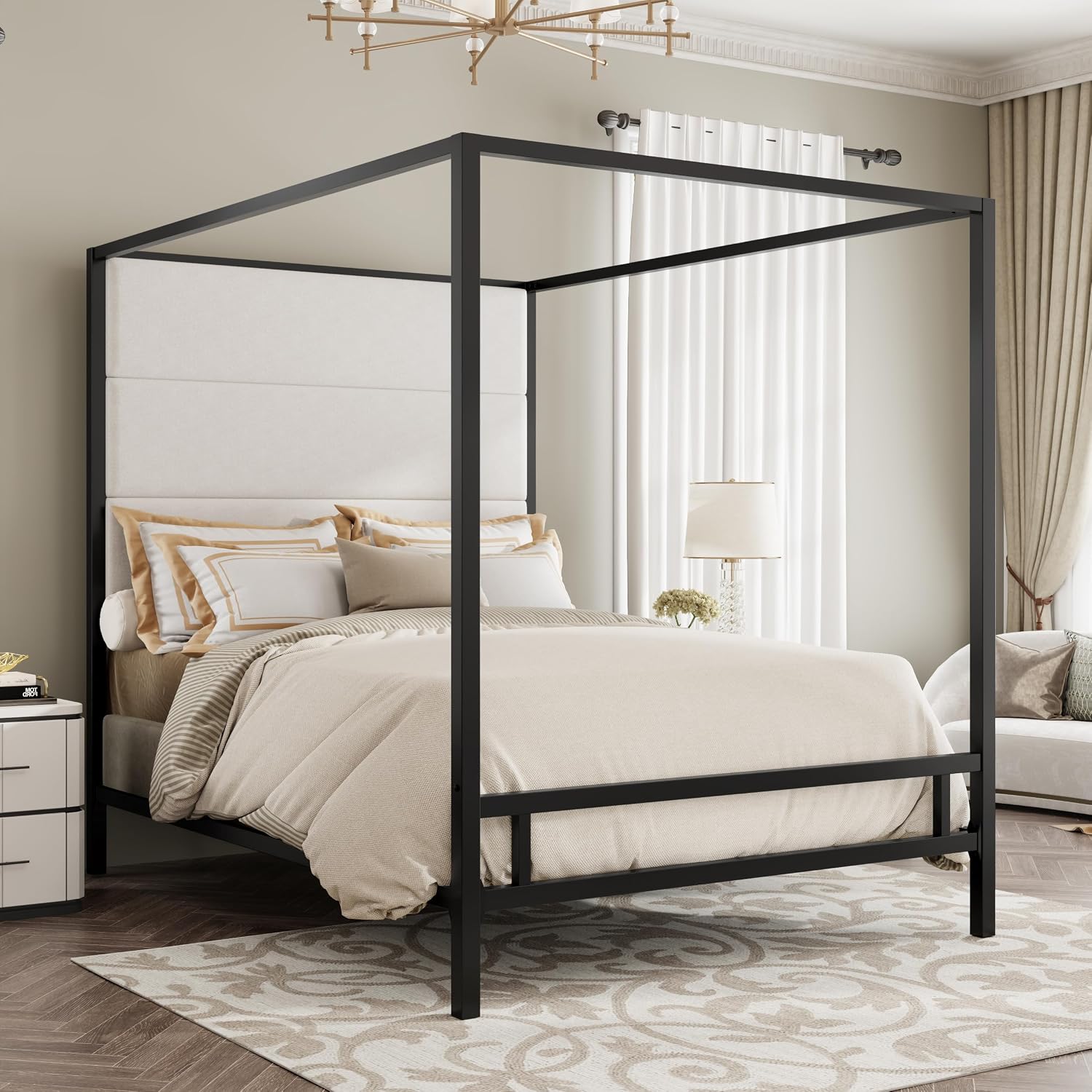 Cama Queen Size com Dossel, Es - Canopy Bed Frame Metal Queen avaliação e preço