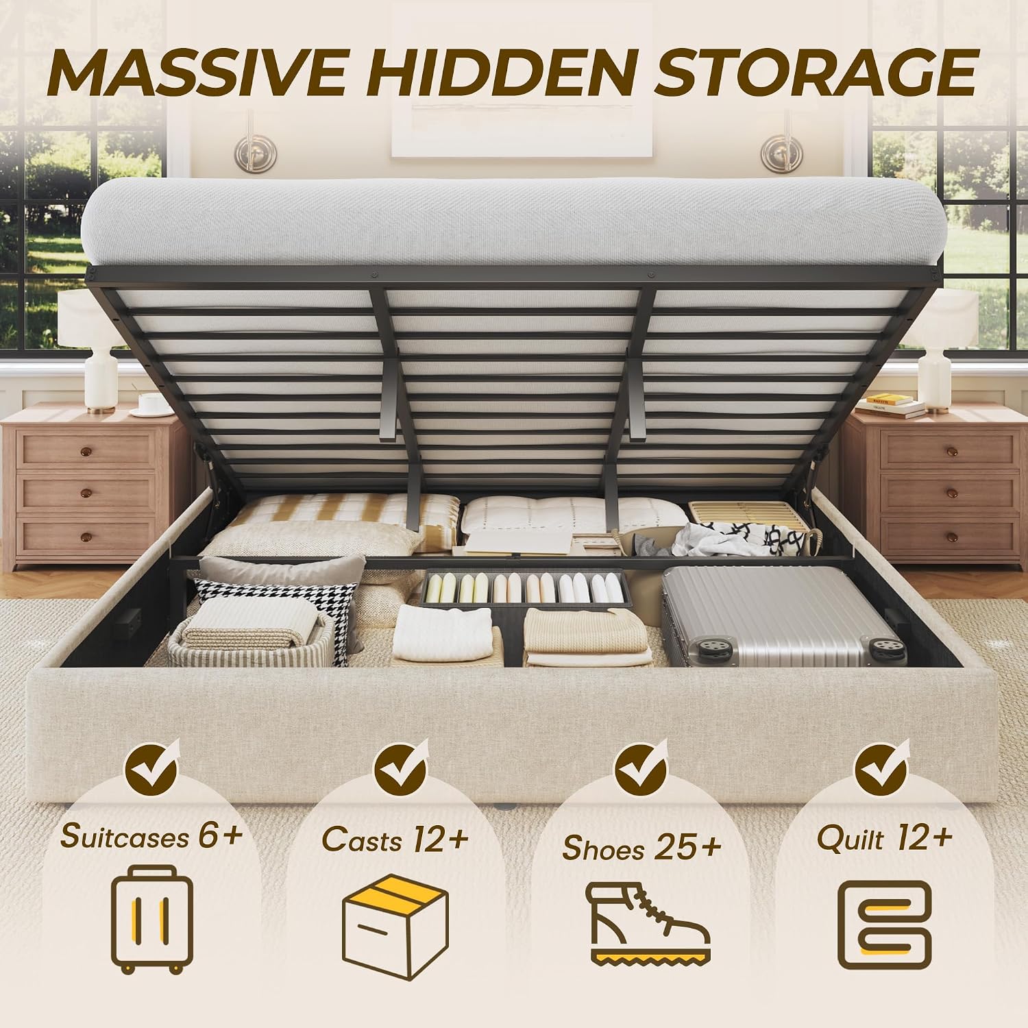 Cama King Size com Armazenamen - Gas Lift Storage Bed Hydraulic avaliação e preço