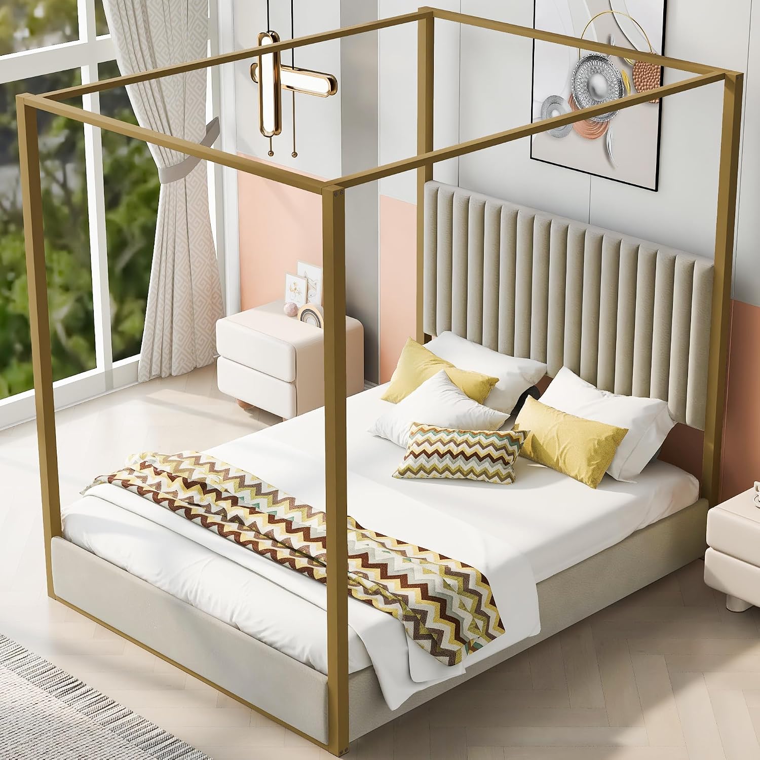 Cama Plataforma Moderna com Do - Canopy Bed Frame Metal Queen avaliação e preço