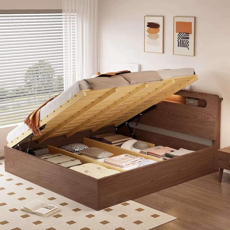 Cama Moderna de Madeira Maciça - Gas Lift Storage Bed Hydraulic avaliação e preço