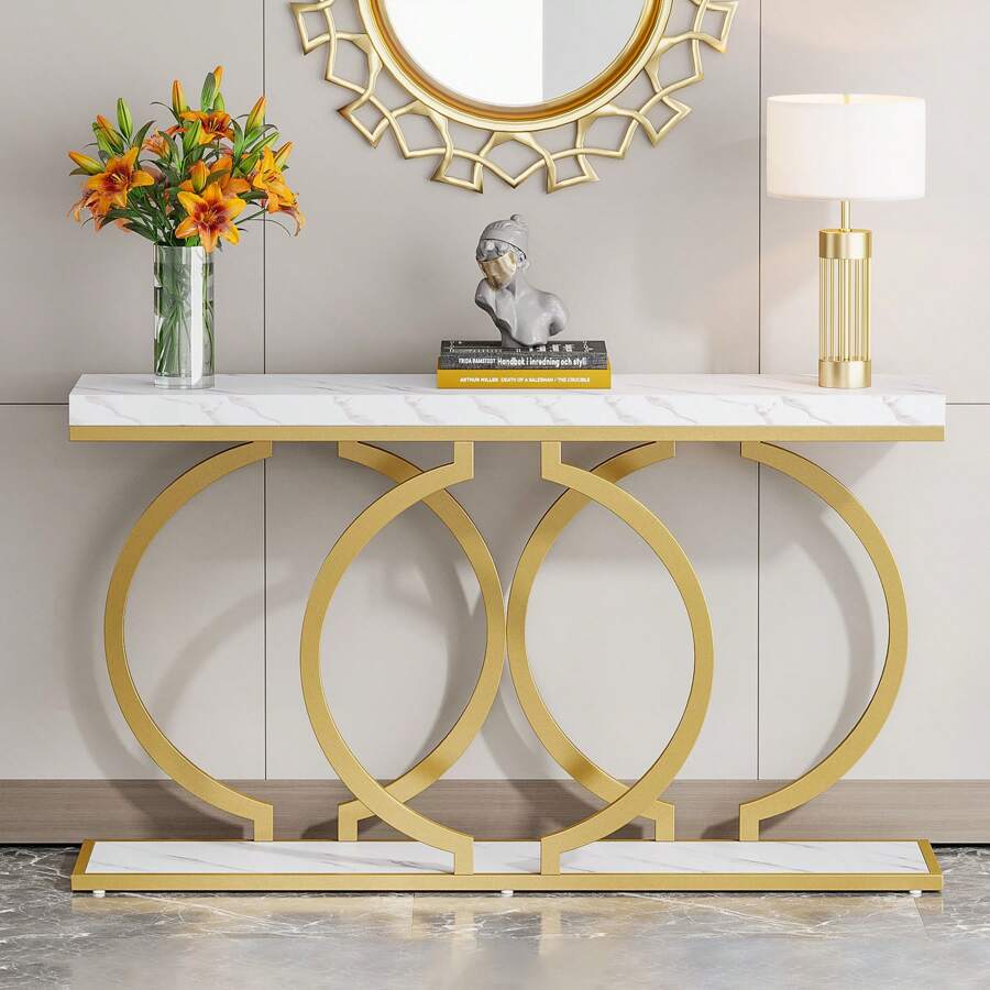 Mesa de console moderna dourad - Tables avaliação e preço