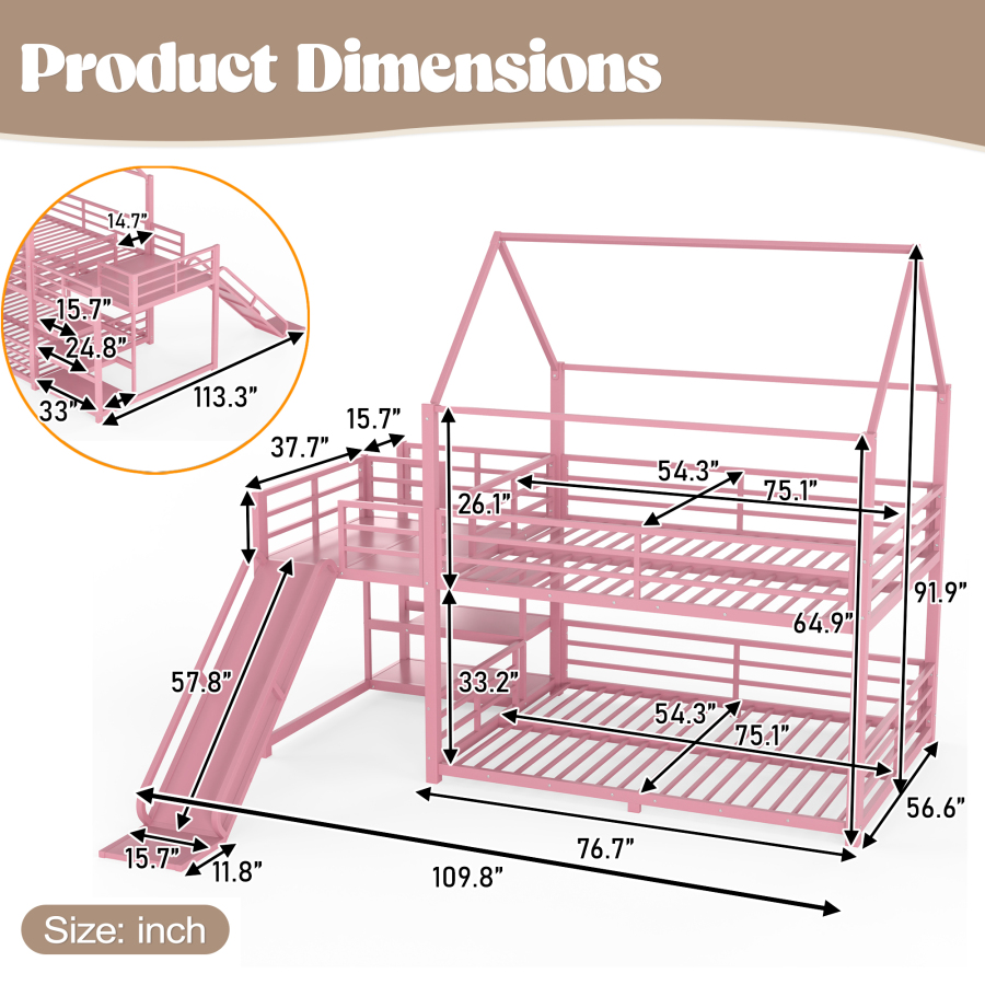 Beliche de Metal Completo com  - Bunk Bed With Stairs And Slide avaliação e preço
