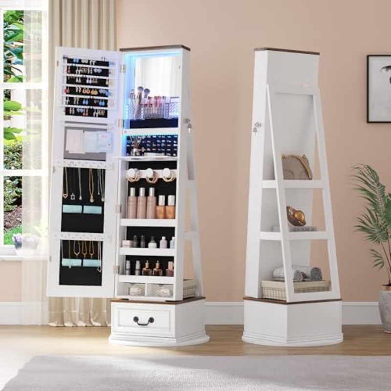 360 ° Armário de Joias Giratór - Full Length Mirror Jewelry Armoire avaliação e preço