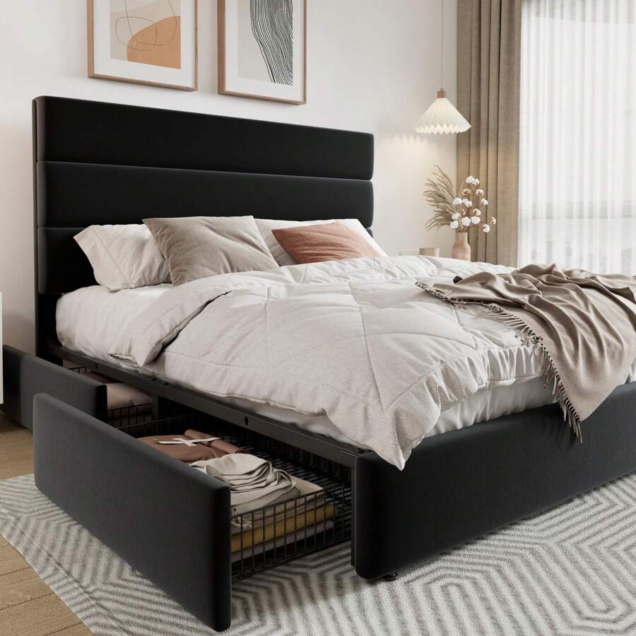 Estrutura de Cama Plataforma T - King Size Bed Frame With Storage Drawers avaliação e preço