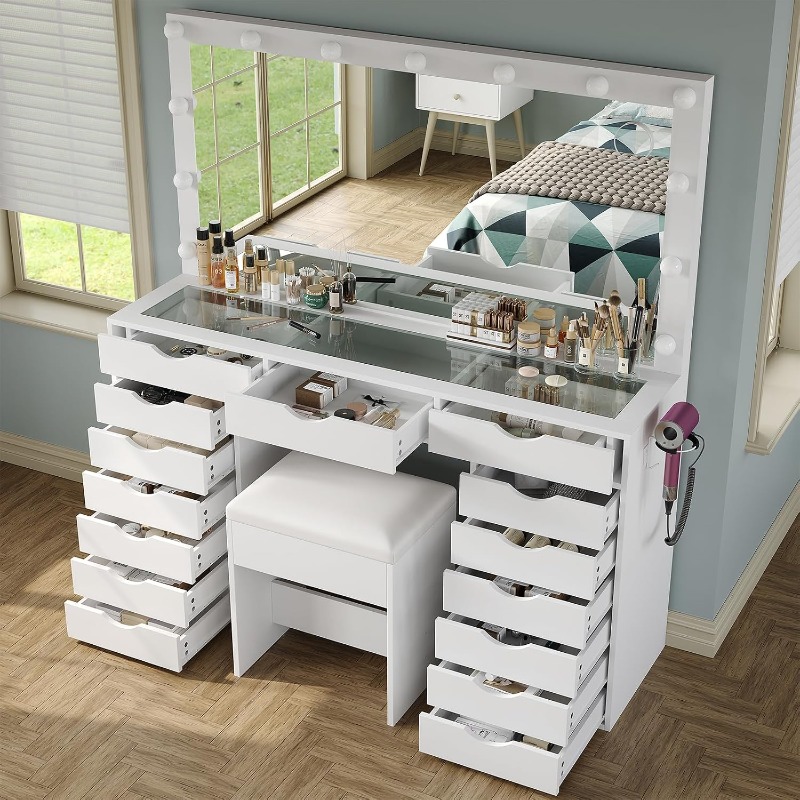 Mesa de Maquiagem Yanosaku com - Dressing Table Vanity With Lighted Mirror avaliação e preço