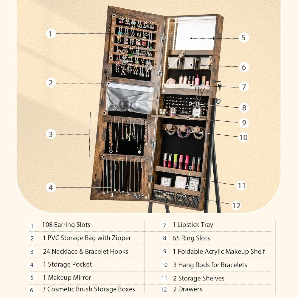 Armário de Joias CHARMAID com  - Full Length Mirror Jewelry Armoire avaliação e preço