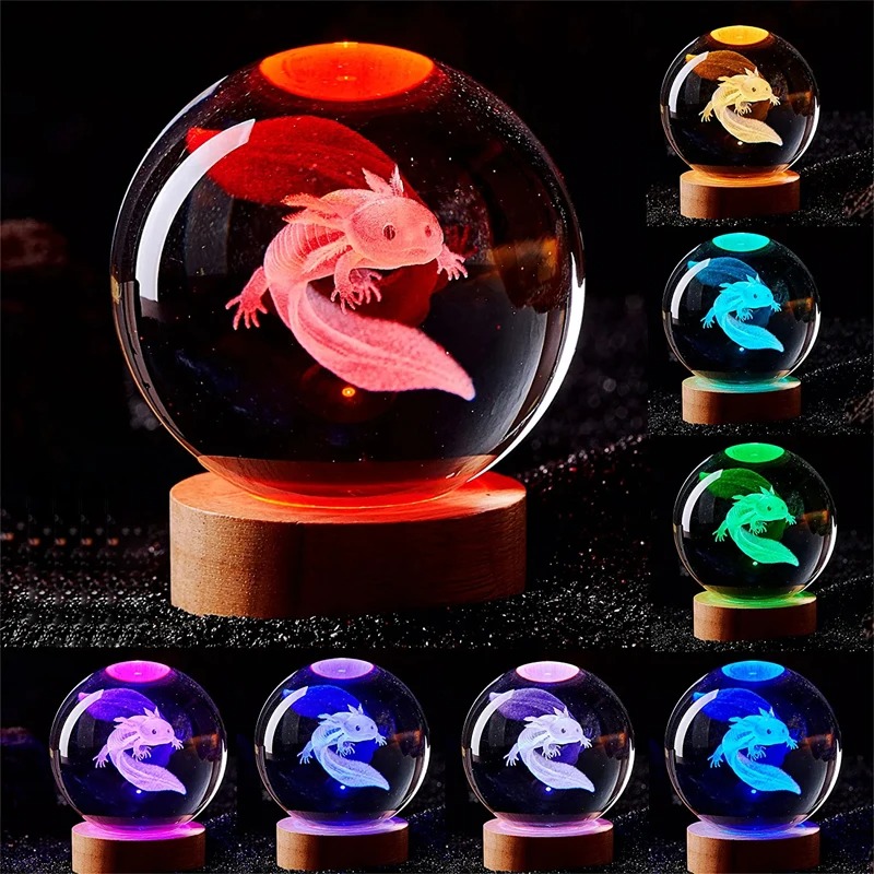 3d axolotl bola de cristal gra - Floating Nightstand With Led Light avaliação e preço